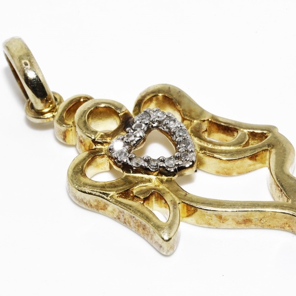 $395 .925 Sterling Silver .05CT Natural White Diamond Cluster Angel Drop Pendant - Picture 5 of 6